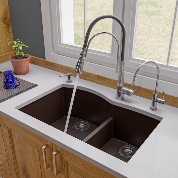 Alfi Brand Chocolate 33" Dbl Bowl Undermount Granite Composite Kitchen Sink AB3320UM-C - main